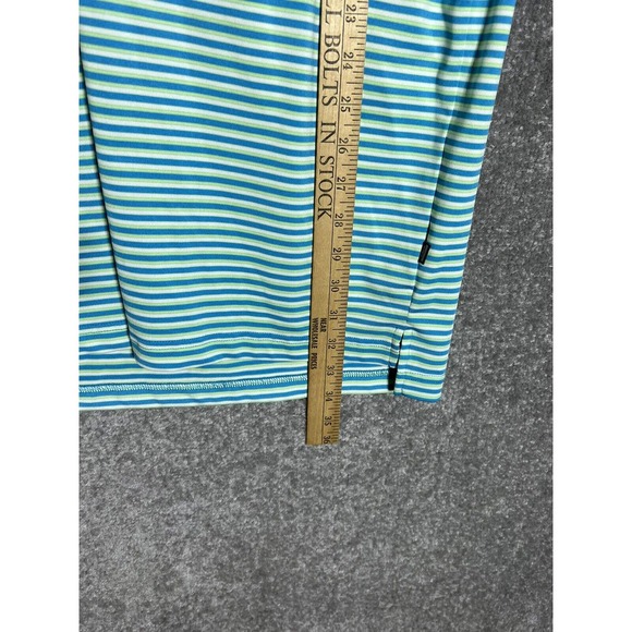 Straight Down Biltmore Polo Shirt Men Large Striped Blue Green Embroidered Patch - Picture 11 of 11